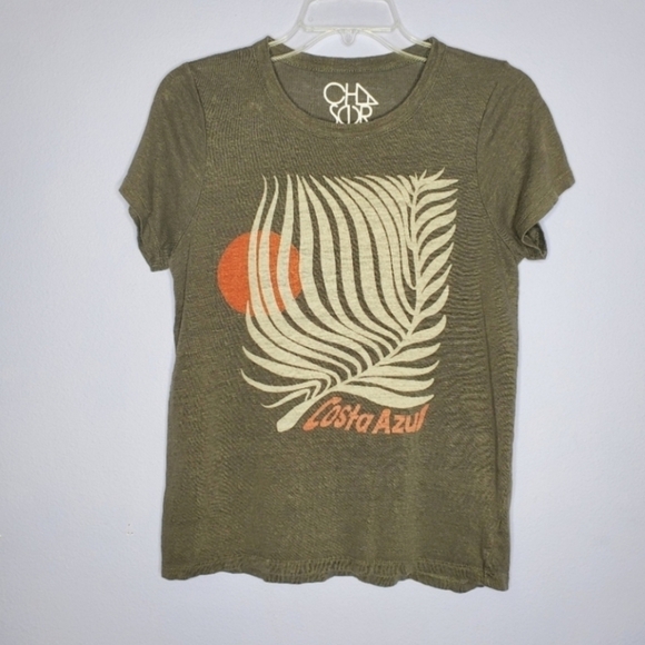 Chaser Olive Green Costa Azul Linen Short Sleeve Graphic T-Shirt - Picture 3 of 7